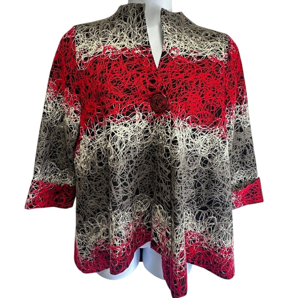 Vtg Red Black Gray Textured Artsy One-Button Blazer Jacket Size L Made in USA